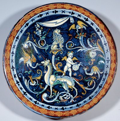 Cafaggiolo faience कप शानदार जानवरों को सजाता है। 1510-1520 पेरिस, लौवर संग्रहालय Lo द्वारा इतालवी स्कूल