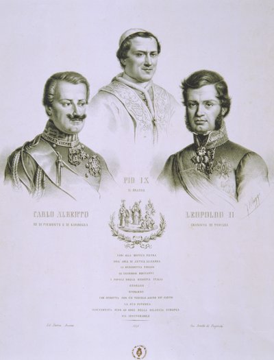 चार्ल्स अल्बर्ट, पायस IX और लियोपोल्ड II, 1848 द्वारा इतालवी स्कूल