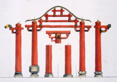 चीनी लकड़ी की वास्तुकला की विशेषताएं, c.1820s-30s द्वारा Italian School