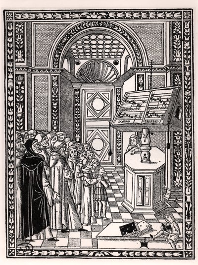 चर्च गाना बजानेवालों, प्रैक्टिका Musicae द्वारा Franchino Gaffurio (1451-1522) द्वारा चित्रण, वेनिस में प्रकाशित द्वारा इतालवी स्कूल