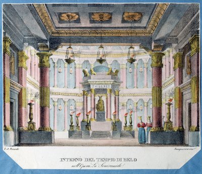 क्रिस्टोफ़ ग्लुक (1714-1787) द्वारा ओपेरा ला सेमिरामाइड के लिए स्टेज डिज़ाइन। रंगीन लिथोग्राफ़, अनाम, लगभग 1790। इतालवी कला, थिएटर सजावट। स्टेट म्यूज़ियम ऑफ़ थिएटर एंड म्यूज़िक आर्ट, सेंट पीटर्सबर्ग। द्वारा इतालवी स्कूल
