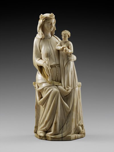 मैडोना और बाल, c.1350-1375 (पॉलीक्रॉमी के निशान वाले हाथी दांत) द्वारा इतालवी स्कूल