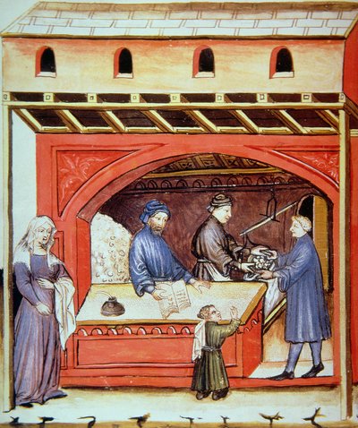 Fol.62v बेचना नमक, Tacuinum Santiatis Codex Vindobonensis से चित्र द्वारा इतालवी स्कूल