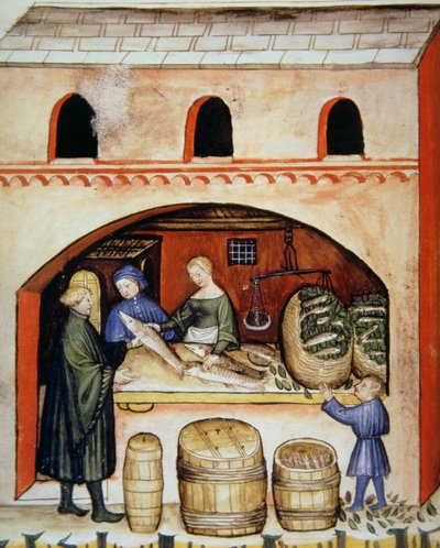 Fol.82v नमकीन मछली, टैकुइनम सैंटियाटिस कोडेक्स विंडोबोनेंसिस से चित्रण द्वारा इतालवी स्कूल