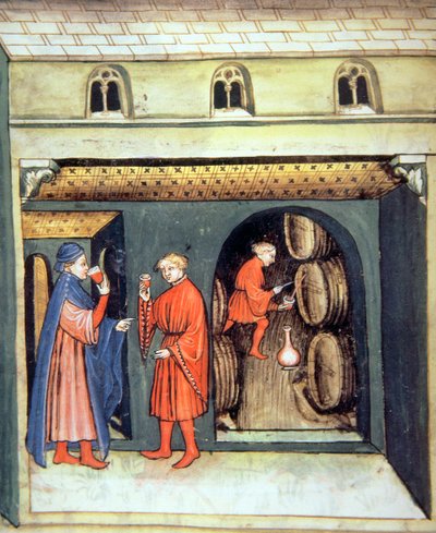 Fol.86v एजेड फ्रूट वाइन, टैकुइनम सैंटियाटिस कोडेक्स विंडोबोनेंसिस से चित्रण द्वारा इतालवी स्कूल