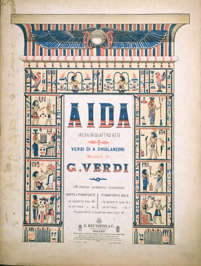 गिउसेपे वर्डी (1813-1901) द्वारा आइडा के स्कोर के लिए फ्रंट कवर द्वारा इतालवी स्कूल