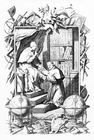 Sacro-Profana Universal Library, Vol 1 के लिए फ्रंटस्पेनशियल, विन्सेन्ज़ो कोरोनेली द्वारा, Alessandro Dalla Via द्वारा बनाया गया, 1701 प्रकाशित द्वारा इतालवी स्कूल