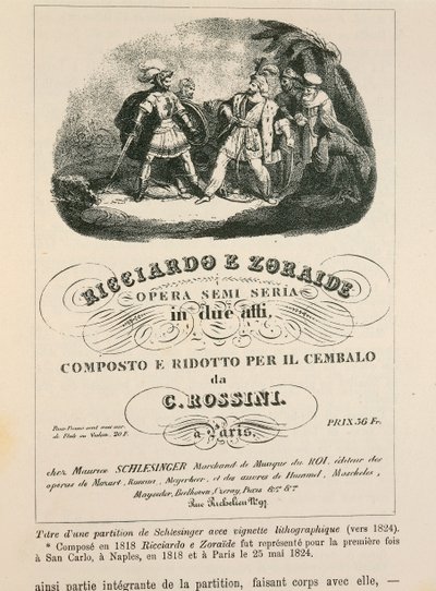 Gioachino Rossini (लिथो) द्वारा 'रिकियार्डो और ज़ोराइड' की हार्पसीकोर्ड कमी के लिए फ्रंटिसपीस द्वारा इतालवी स्कूल