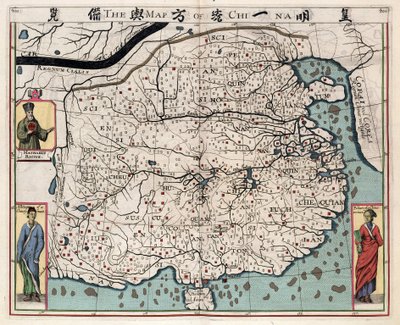 माटेओ रिक्की (1552-1610) द्वारा "चीन के राज्य का एक प्रवचन, रिशियस और ट्रिगौटियस से लिया गया" से चीन का भौगोलिक मानचित्र। द्वारा इतालवी स्कूल