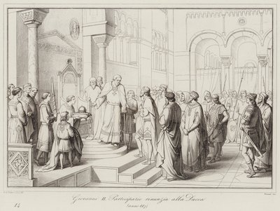 Giovanni II Partecipazio ने डची को त्याग दिया, 887 (उत्कीर्णन) द्वारा इतालवी स्कूल