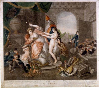 1796 के आक्रमण पर इतालवी विरोधी फ्रांसीसी व्यंग्य प्रकाशन। म्यूजियो डेल रिसोर्गिमेंटो। मिलन द्वारा इतालवी स्कूल