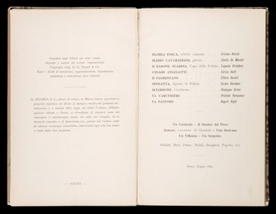 जियाकोमो पक्कीनी द्वारा टोस्का द्वारा लिब्रेटो, रिकोर्डी संस्करण, इटली द्वारा इतालवी स्कूल