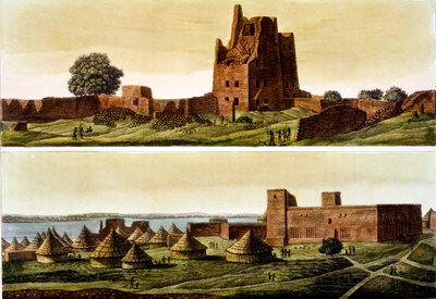 निचला मिस्र या सूडान, नदी नील: नीचे, एल-क्वेरेबिन का गांव, 1820 -30 के दशक द्वारा इतालवी स्कूल