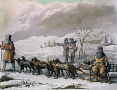 कामचटस्का के पुरुष, कॉस्टुमी देई से एक कुत्ते के साथ ... गिलोय फेरेरियो, सी .1820s-30s द्वारा इतालवी स्कूल