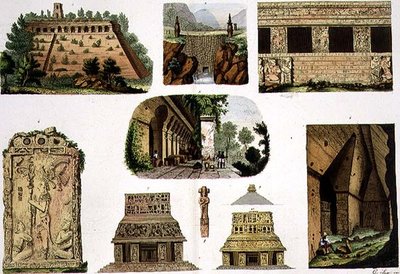 मैक्सिकन पुरातनता, वास्तुशिल्प विवरण, 'द हिस्ट्री ऑफ द नेशंस' (एक्वाटिंट) से प्लेट 48 ए द्वारा इतालवी स्कूल