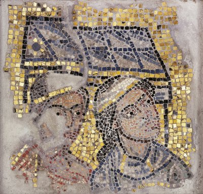 दो सिरों वाला मोज़ेक पैनल और पृष्ठभूमि में एक इमारत, c.1213 (मोज़ेक) द्वारा इतालवी स्कूल