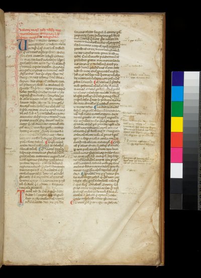 MS 361, Valerius, Dictorumque Memorabilium पर काम करते हैं, f.2r। एक अर्ध-गोल गॉथिक वर्ग बुकहैंड का उदाहरण, और विषम रंगीन आद्याक्षर कलम-पोषित सजावट के साथ द्वारा इतालवी स्कूल