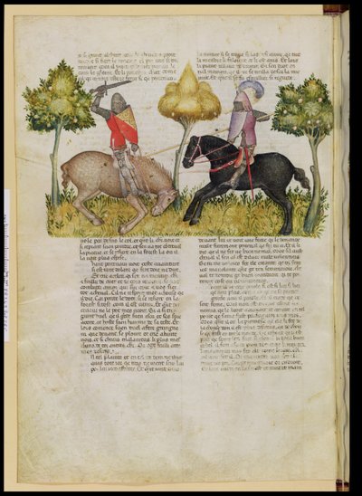 सुश्री फ्र 343 fol.26v सर पेर्सविलास घोड़े को मार दिया जाता है, क्वेस्टे डेल सेंट ग्रेगल से, c.1380-85 द्वारा इतालवी स्कूल