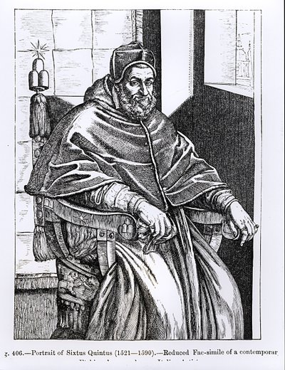 पोप सिक्सटस V (1520-90) का चित्रण &39;मध्य युग और पुनर्जागरण में विज्ञान और साहित्य&39; से दृष्टांत, पॉल लैक्रोसिक्स द्वारा लिखित और उत्कीर्ण, द्वारा इतालवी स्कूल