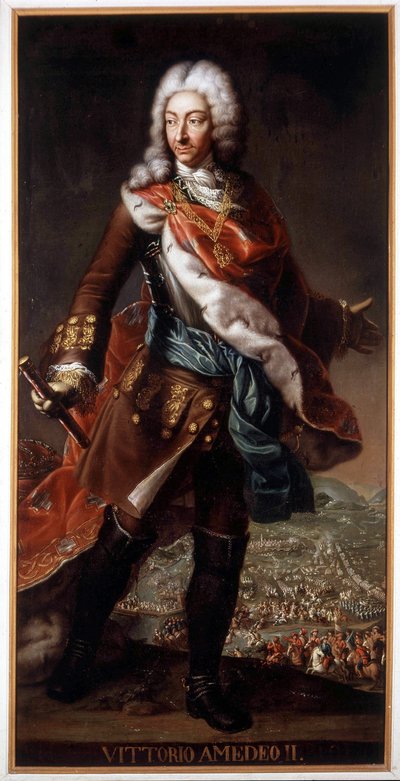 विटोरियो Amedeo II di Savoia के पोर्ट्रेट ने Volpe Savoiarda (1666-1732) (Victor Amedee II या Victor-Amedee), ड्यूक ऑफ सेवॉय और सिसिली के राजा को तब सार्डिनिया कहा। कैसल ए. राकोनिगी में संरक्षित पेंटिंग। द्वारा इतालवी स्कूल