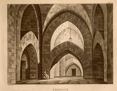 Gioachino Rossini (litho) द्वारा 'Ricciardo and Zoraide' के अधिनियम 1 के लिए जेल, सेट डिज़ाइन द्वारा इतालवी स्कूल