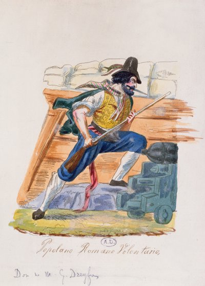रोम में 1848 के विद्रोह के रोमन लोकप्रिय स्वयंसेवक (रंग उत्कीर्णन) द्वारा इतालवी स्कूल