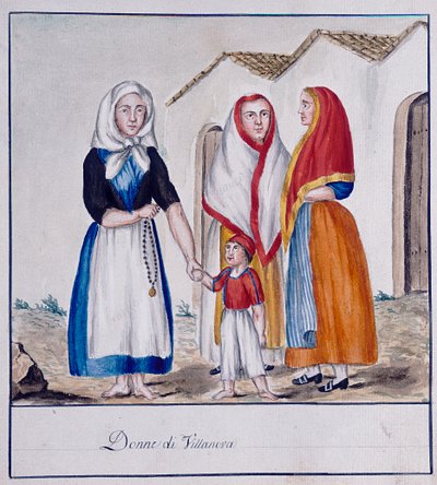 विलनोवा की सार्डिनियन वेशभूषा, मुद्रित ms.258, लुज़ेट्टी संग्रह द्वारा इतालवी स्कूल