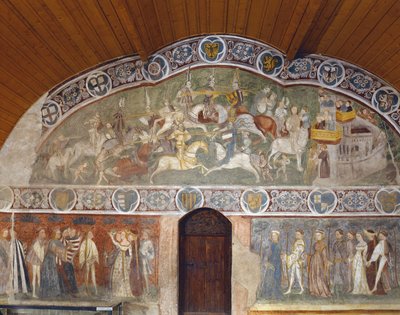1388-1400 को कासा डीस्टेट (समर हाउस) से एक टूर्नामेंट और अदालत के जीवन के दृश्य द्वारा इतालवी स्कूल