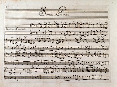 Giuseppe Tartini द्वारा "सोनाटा वायलिन और बास जारी रखें" के लिए शीट संगीत पृष्ठ द्वारा इतालवी स्कूल