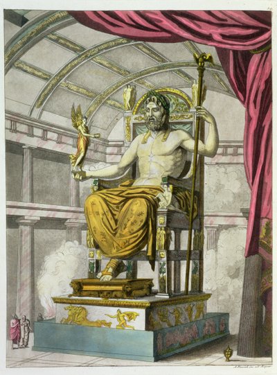 कोस्टुमी दे रोमानी से एक मंदिर में बृहस्पति की प्रतिमा, एंजेलो बायसियोली (1790-1830), c.1805-20 (एक्वाटिंट) द्वारा उकेरी गई द्वारा इतालवी स्कूल