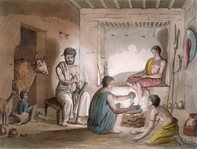 रॉक-कट घरों में रहने वाले एबिसिनिया की हज़ोर्टा जनजाति, c.1820s-30 द्वारा इतालवी स्कूल