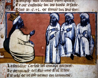 द लास्ट अरब किंग ऑफ़ ग्रेनेडा, "एल" एंट्रेंस ऑफ़ स्पेन ", c.1320 से चित्रण द्वारा इतालवी स्कूल