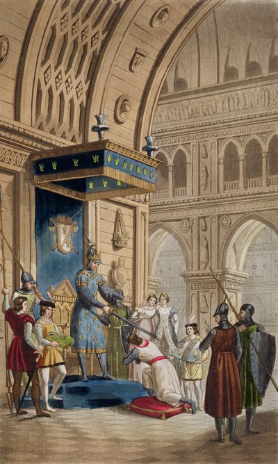 झील के लैंसलेट के रोमांस की पांडुलिपि से एक नाइट टेम्पलर का निर्माण, c.1820-30 प्रकाशित द्वारा इतालवी स्कूल