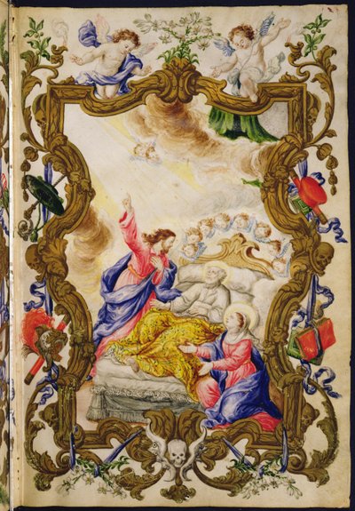 क्रोनियन की अच्छी मौत, ब्यूना मोर्टे के ले गिल्ड के मैरीगोला से, c.1712-14 (वेल्लम पर स्याही) द्वारा इतालवी स्कूल