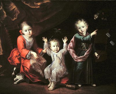 अपने पालतू जानवरों से घिरे एक इंटीरियर में तीन बच्चे, c.1680 (कैनवास पर तेल) द्वारा इतालवी स्कूल
