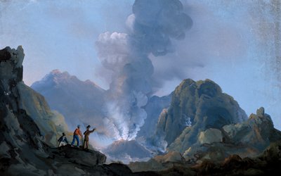 1829 में वेसुवियस के गड्ढे का दृश्य (गौचे) द्वारा इतालवी स्कूल