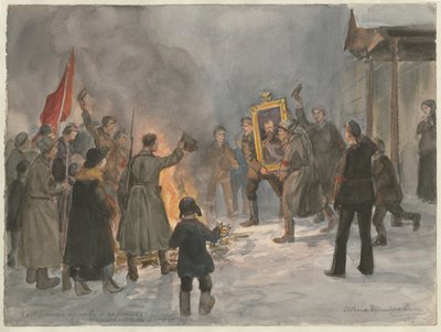 जल क्रांति की श्रृंखला से पेंटिंग जलाने वाले सैनिक रूसी क्रांति, 1917 द्वारा इवान अलेक्सेयेविच व्लादिमीरोव