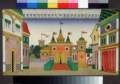 निकोलस (निकोलाई) रिमस्की कोर्साकोव (रिमस्की-कोर्साकोव) (1844-1908) द्वारा ओपेरा द गोल्डन कॉकरेल के सेट के लिए प्रारंभिक ड्राइंग (एन. रिमस्की-कोर्साकोव (रिमस्की कोर्साकोव) द्वारा ओपेरा द गोल्डन कॉकरेल के लिए स्टेज डिजाइन। इवान याकोलेविच बिलिबिन (बिलिबी) द्व द्वारा इवान याकोवलेविच बिलिबिन