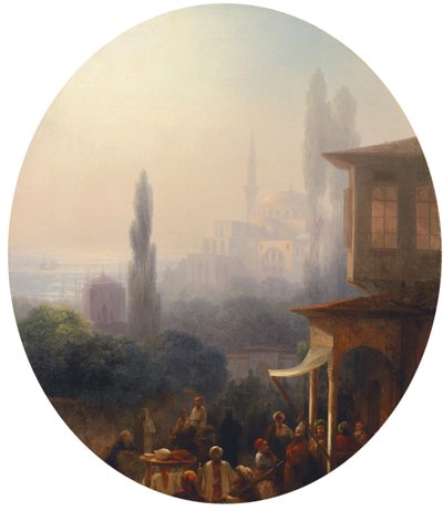 कॉन्स्टेंटिनोपल में एक बाजार दृश्य, 1860 से परे हागिया सोफिया के साथ द्वारा इवान कोन्स्टेंटिनोविच आइवाज़ोव्स्की