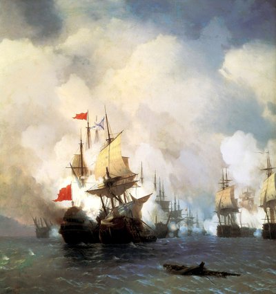 5 जुलाई 1770, 1848 को चेसमा का नौसैनिक युद्ध। द्वारा इवान कोन्स्टेंटिनोविच आइवाज़ोव्स्की