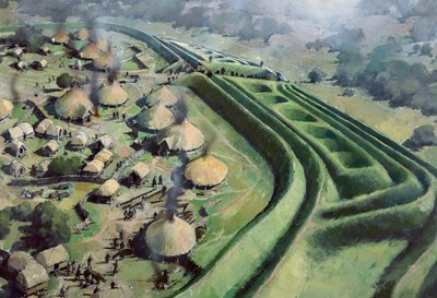लौह युग के दौरान पुराने ओसवेस्ट्री हिल किले के प्रवेश द्वार का हवाई दृश्य, c1970-2010 द्वारा इवान लैपर