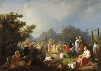 द ब्लेसिंग ऑफ वाटर्स इन ए कंट्री विलेज, 1858। द्वारा इवान पेट्रोविच ट्रुटनेव
