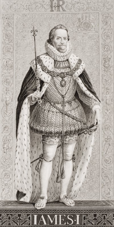 जेम्स I (1566-1625) अंग्रेजी और स्कॉटिश इतिहास के &39;चित्र&39; वॉल्यूम I से द्वारा जेएल विलियम्स