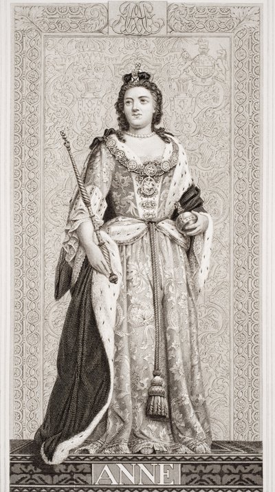 क्वीन ऐनी (1665-1714) `अंग्रेजी और स्कॉटिश इतिहास &39;वॉल्यूम II के चित्र द्वारा जेएल विलियम्स