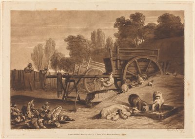 द फार्म-यार्ड विथ द कॉक, 1809 में प्रकाशित हुआ। द्वारा जोसेफ मैलॉर्ड विलियम टर्नर