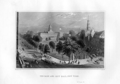 द पार्क एंड सिटी हॉल, न्यूयॉर्क, 1855। द्वारा जे। आर्चर