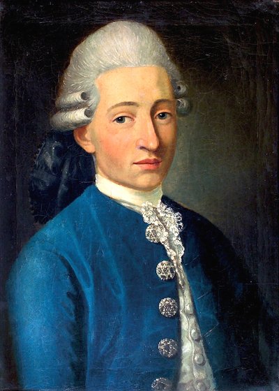1772 में एक यंग मैन वोल्फगैंग एमेडस मोजार्ट का चित्रण द्वारा J. B. Delahaye