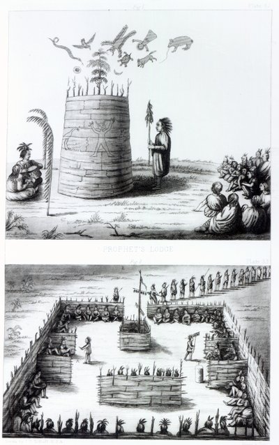 हेनरी स्कूलक्राफ्ट (1793-1864) की एक पुस्तक से पैगंबर का लॉज और मेडविस द्वारा JC Tidball
