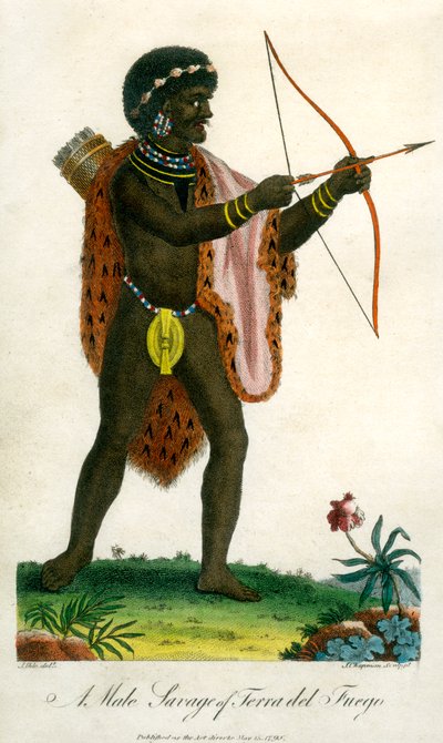 टेरा डेल फ्यूगो का एक नर सैवेज, 1795। द्वारा जे। चैपमैन