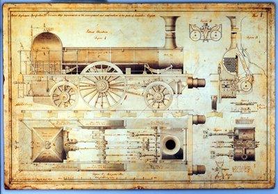 स्टीफेंसन का "लॉन्ग बॉयलर" लोकोमोटिव, 1841 द्वारा जे। फ़र्ले